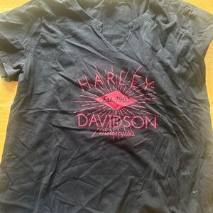 Harley Davidson Black Graphic T Shirt Pink Logo Women’s
